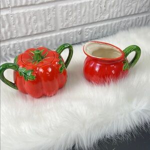 Red Pumpkin Ceramic Sugar and Creamer Set Vintage Japan Set